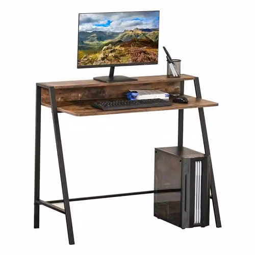 HOMCOM Computer Desk with Metal Frame and MDF Laminate in Rustic Brown, W: 84 cm x D: 45 cm