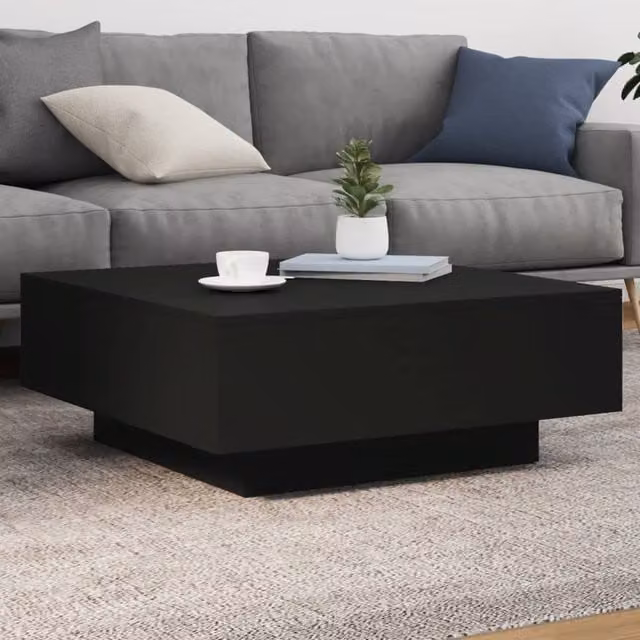 Berkfield Home Modern Square Coffee Table with LED Lights in Black, W/D/H: 80 x 80 x 31 cm