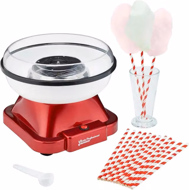 Cooks Professional Retro Candy Floss Maker Machine with Sticks and Splash Guard in Red and White – 2