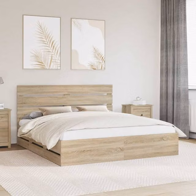 Berkfield Home Sonoma Oak Bed Frame with Drawers, Brown, W/D/H: 200 x 200 cm