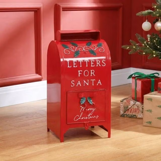 STILVORA Christmas Postbox with Lockable Door in Red and White Metal