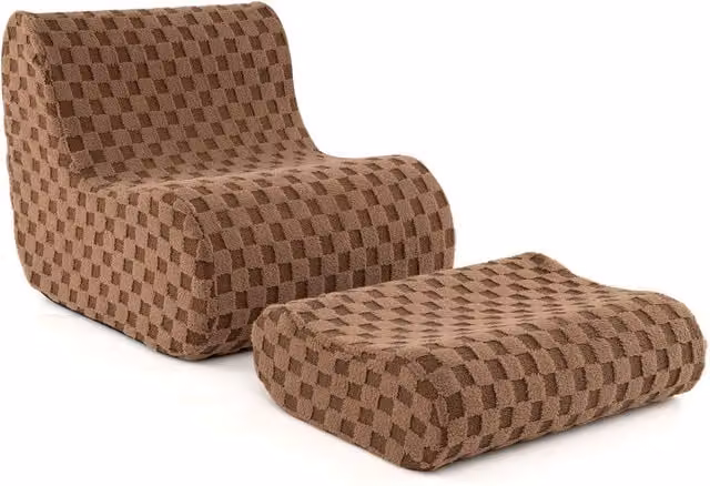Costway Accent Bean Bag Chair and Ottoman Lazy Sofa Set with Washable Cover in Brown – 1
