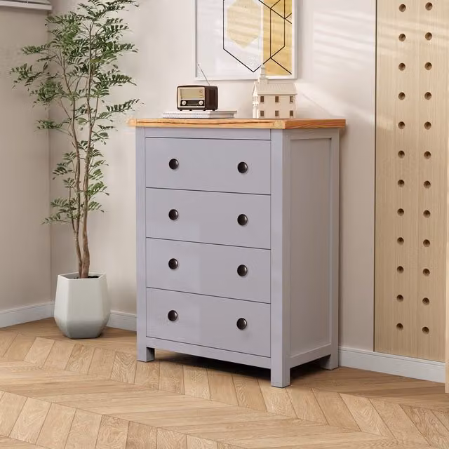 Cabinet Bits Mirano Petite 4 Drawer Chest in Grey Ash with Brass Details
