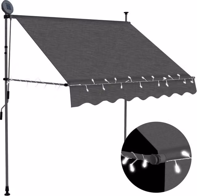 Berkfield Home Manual Retractable Awning with LED, Anthracite and Black, Width: 200 cm
