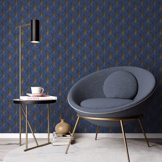 Erismann Avantgarde Blue and Gold Abstract Geometric Art Deco Vinyl Flooring