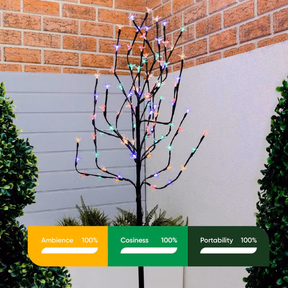 Gardenwize Solar Powered Multicolour LED Cherry Flower Tree Stake Light with Dusk Sensor, Height: 120 cm – 2