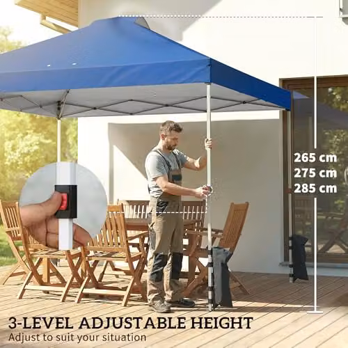 Outsunny Pop Up Gazebo with 3 Sidewalls and UPF 50+ Protection, Blue, W/D/H: 300 x 300 x 285 cm – 5