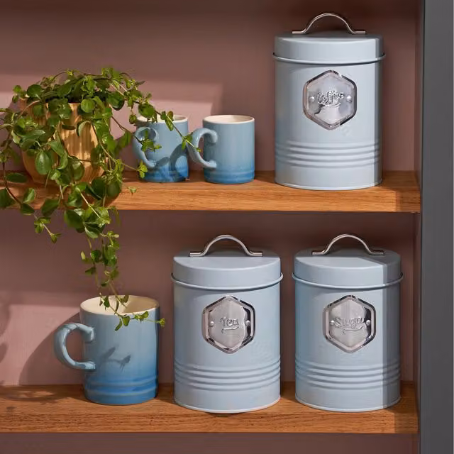 Cooks Professional 3-Piece Stainless Steel Tea, Coffee and Sugar Storage Set in Blue