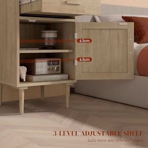 HOMCOM Set of 2 Rattan Bedside Tables in Sand and Brown with Geometric Boho Design, W/D/H: 40 x 40 x 68.5 cm – 3