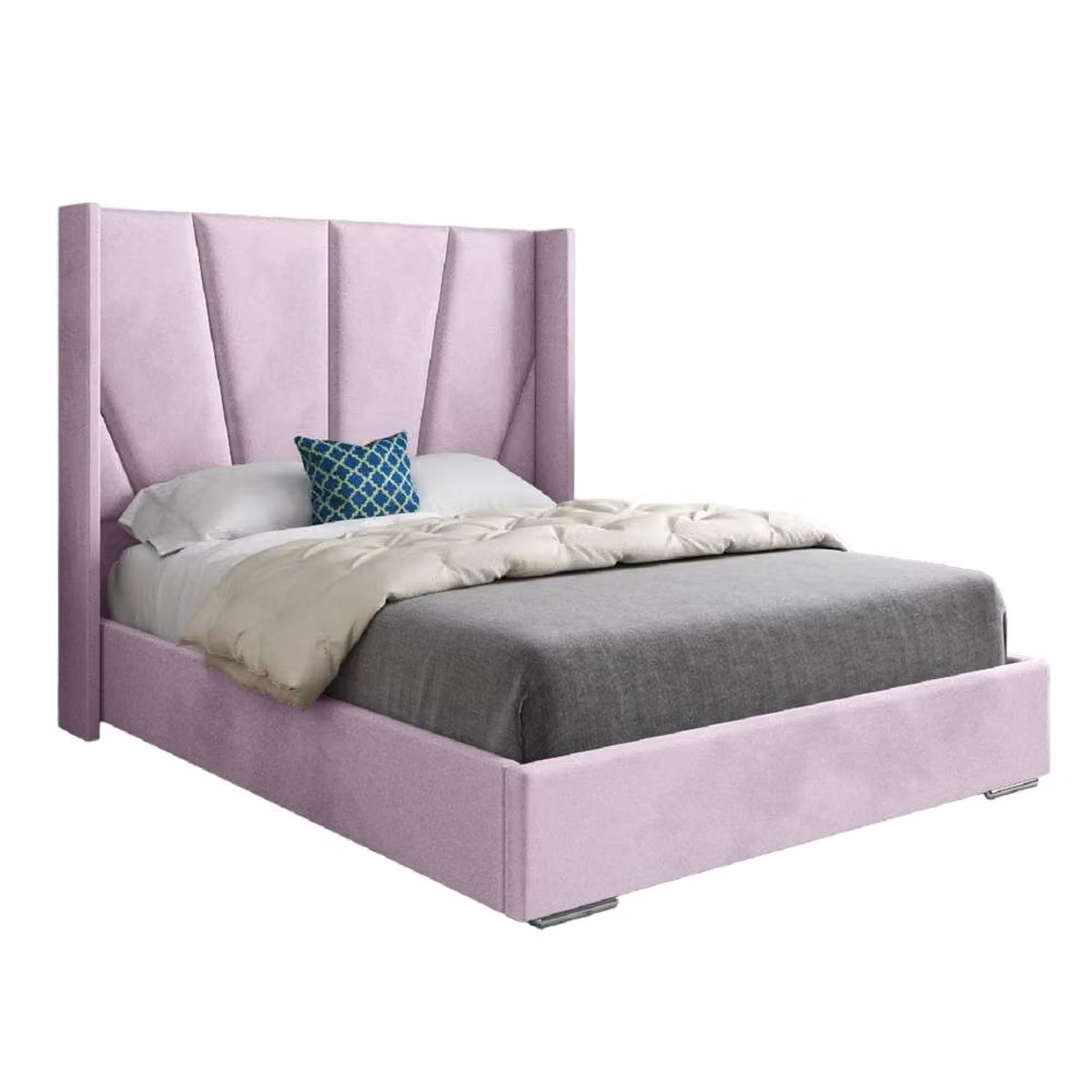 Casani Falmouth King Size Upholstered Designer Bed Frame in Pink Soft Velvet – 3