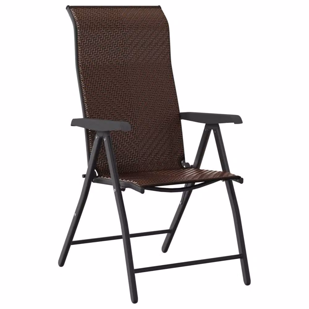 Berkfield Home Beautiful Set of 2 Brown Poly Rattan and Steel Folding Garden Chairs – 4
