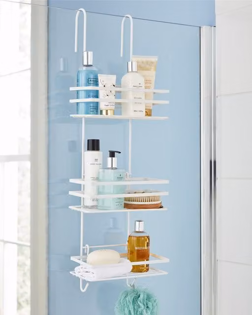 House of Home 3 Tier Over The Door Shower Caddy Hanging Bathroom Storage Organiser in White