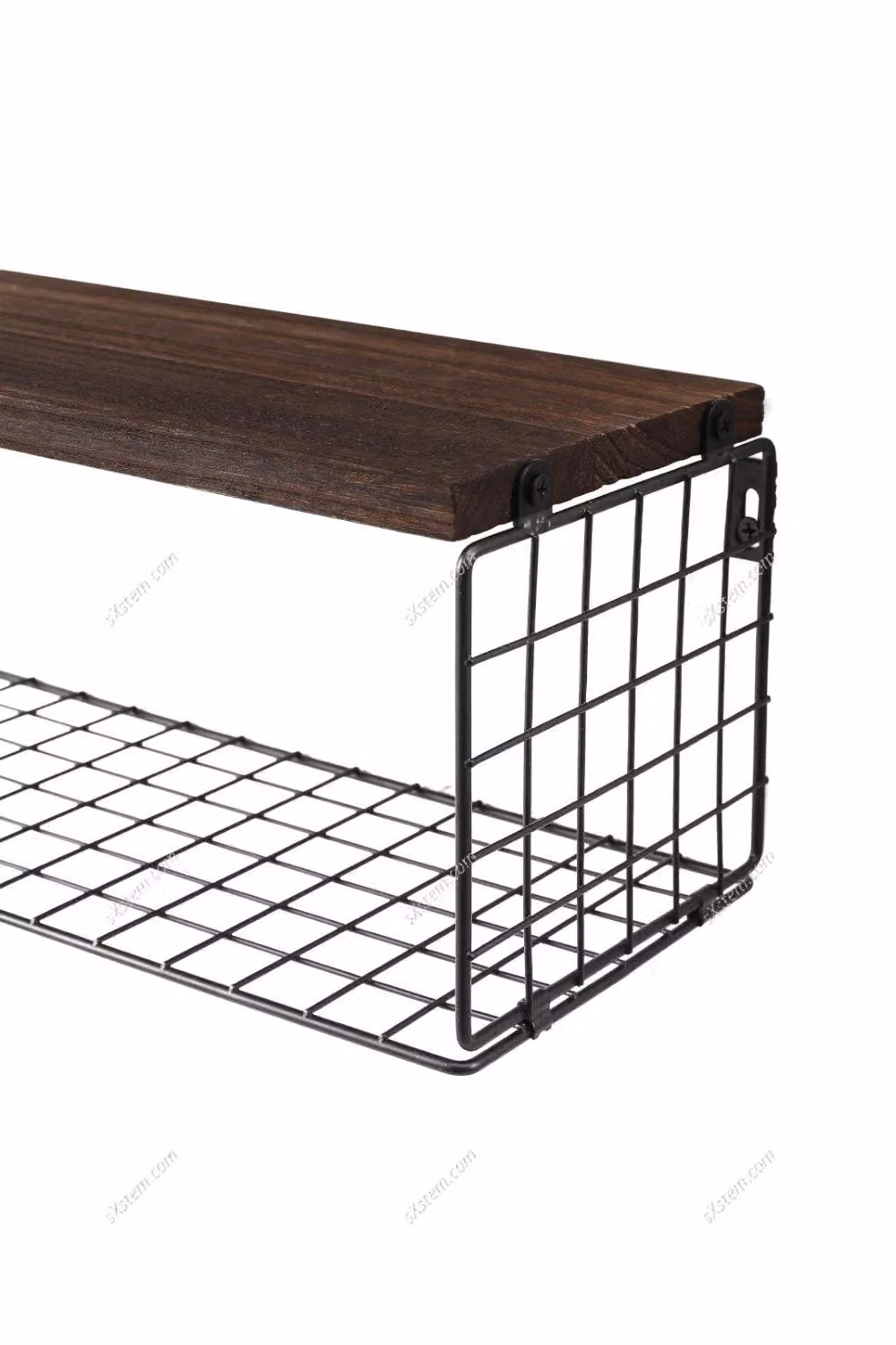 H&O Direct Set of 3 Retro Brown Wooden Wall Mounted Floating Shelves – 2