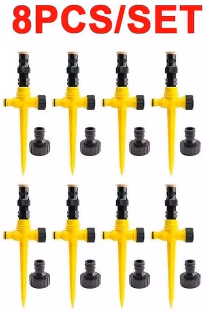 EONLION 8-Piece Automatic Circular Garden Water Sprinkler Set in Yellow