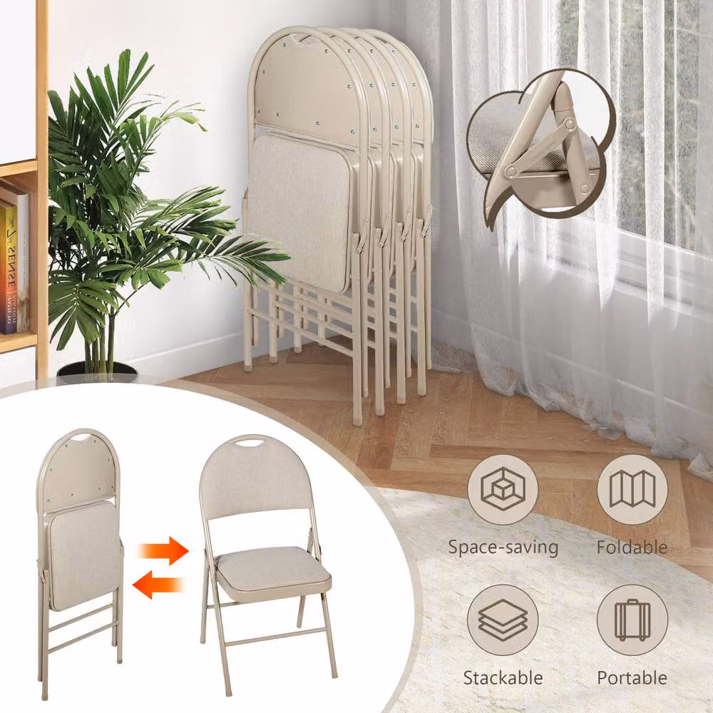Costway Set of 6 Armless Padded Folding Dining Chairs in Beige – 3