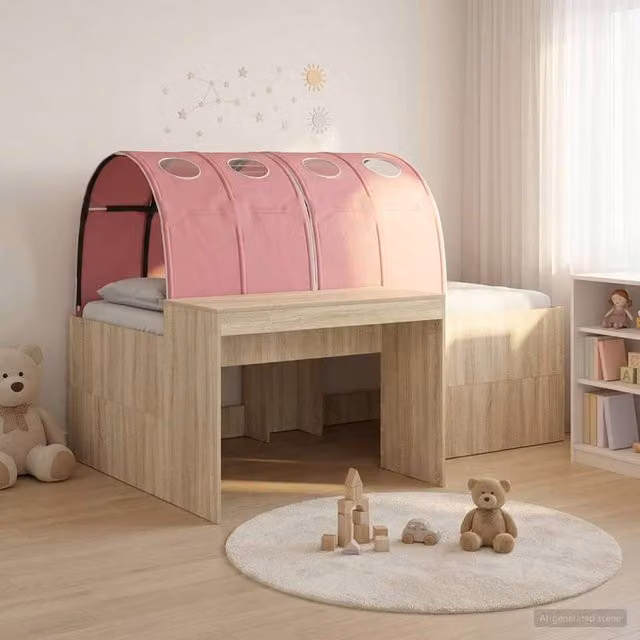 Berkfield Home 3-Piece Bed with Tunnel in Artisan Oak and Pink Engineered Wood