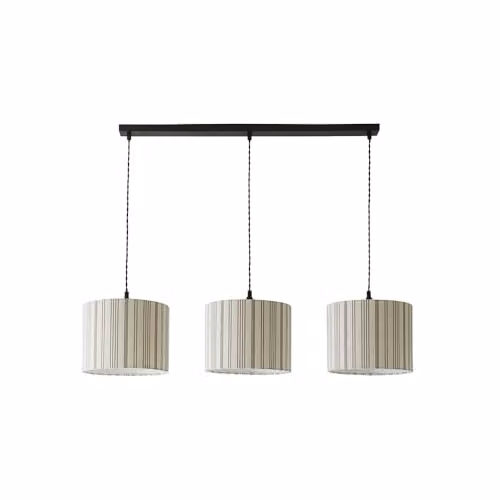 ValueLights Hallie 3-Drop Linen Stripe Drum Pendant Light with LED Bulb, Black and Beige