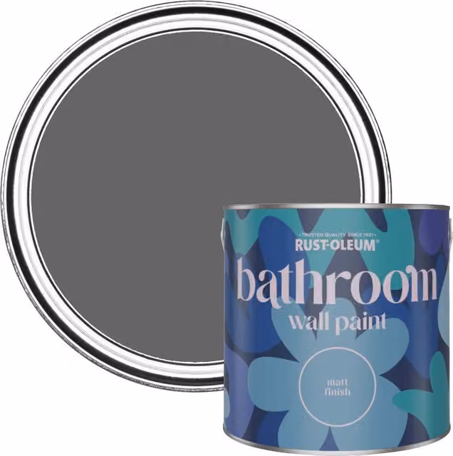 Rust-Oleum Grey Water-Resistant Bathroom Wall and Ceiling Paint, Matt Finish, 2.5 l