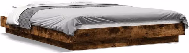 Berkfield Home Modern Small Double Bed Frame with LED Under-Bed Lighting and USB Charging Port in Smoked Oak Brown, W/D/H: 120 x 200 cm – 1