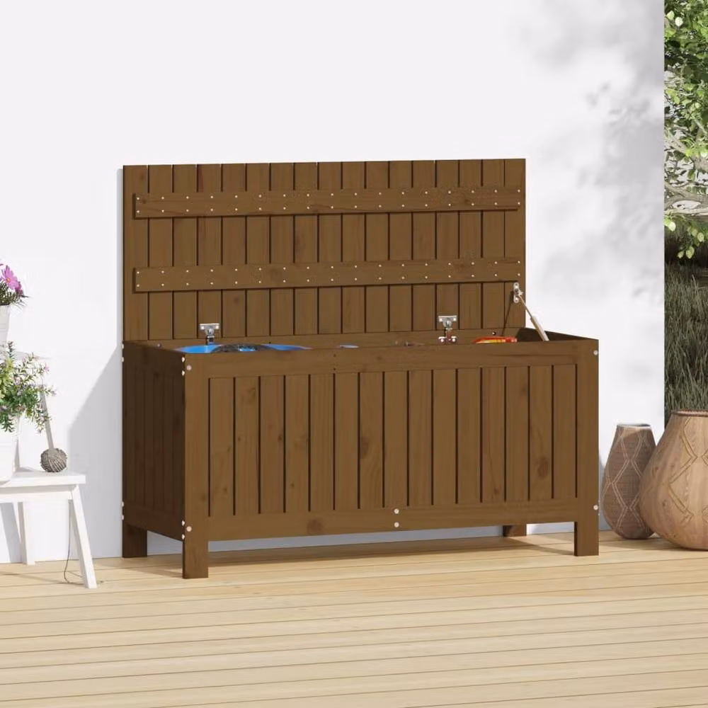 Berkfield Home Garden Storage Box in Honey Brown Solid Pine Wood, W: 108 cm, D: 42.5 cm, H: 54 cm – 2