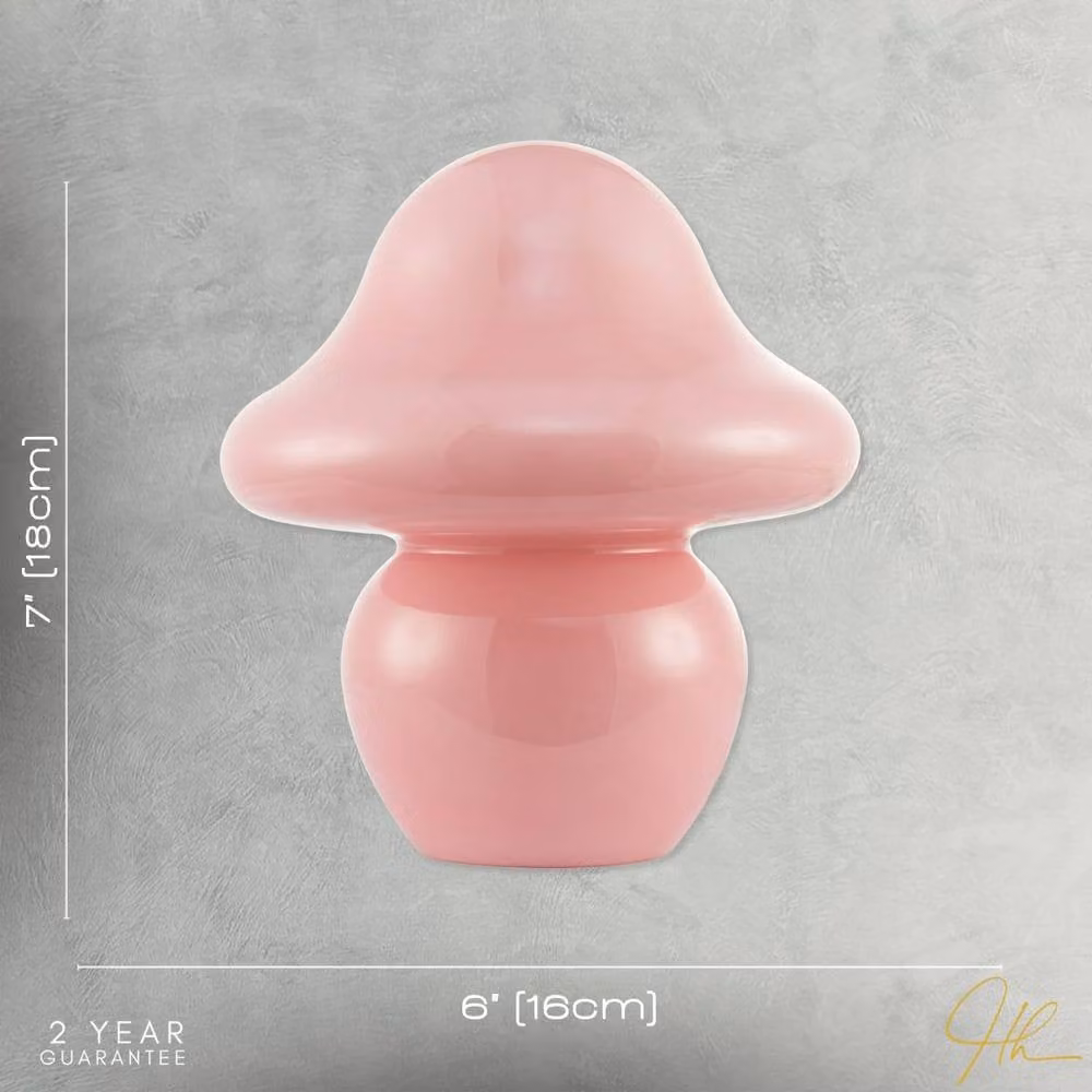 Happy Homewares Blush Pink Glass Mushroom Table Lamp with Round Base – 3