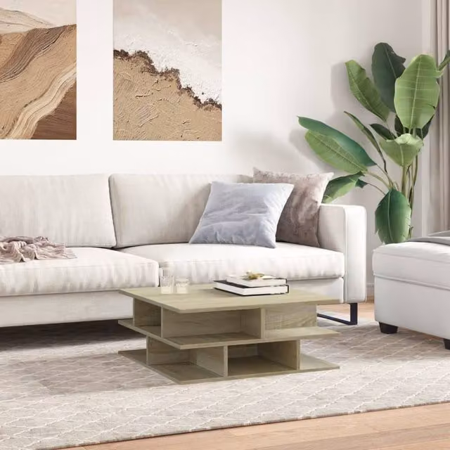 Berkfield Home Sonoma Oak Decorative Coffee Table in Beige, W/D/H: 70 x 70 x 29 cm – 1
