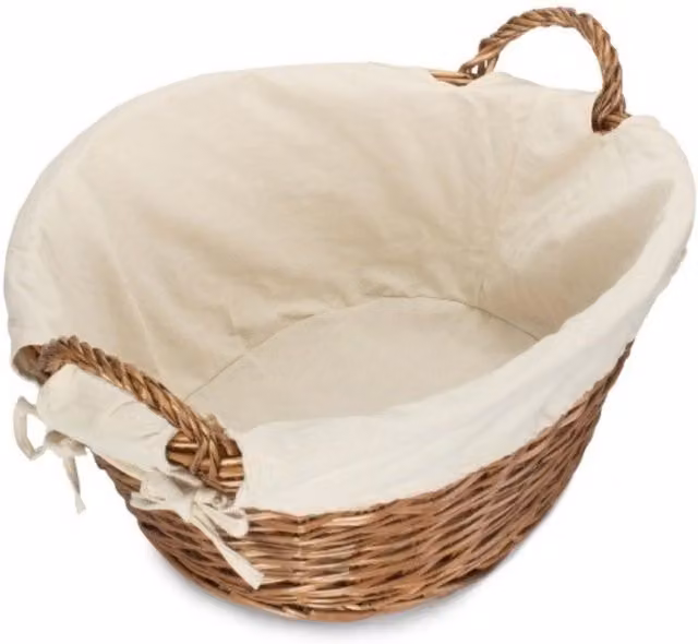 Red Hamper Round Wicker Laundry Basket with White Cotton Lining