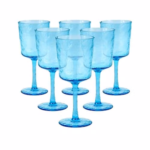 Bayside Lulworth Blue Acrylic Hammered Wine Glasses, 360ml, Set of 6 – 1