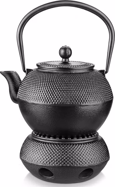 Gr8 Home Japanese Tetsubin Cast Iron Teapot and Warmer Set with Infuser, Black