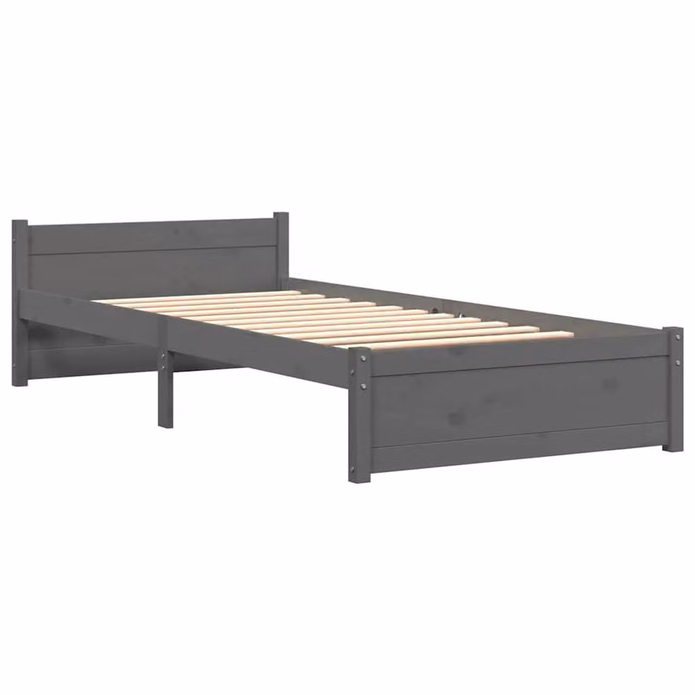 Berkfield Home Small Single Solid Wood Bed Frame in Grey, W: 75 cm, L: 190 cm – 3