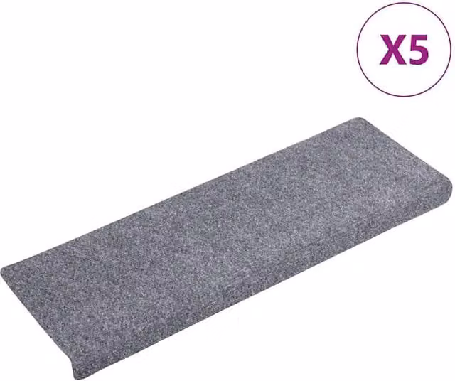 Berkfield Home Non-Slip Needle Punch Stair Mats, 5 Pack, Light Grey, W: 65 cm, D: 21 cm, H: 4 cm