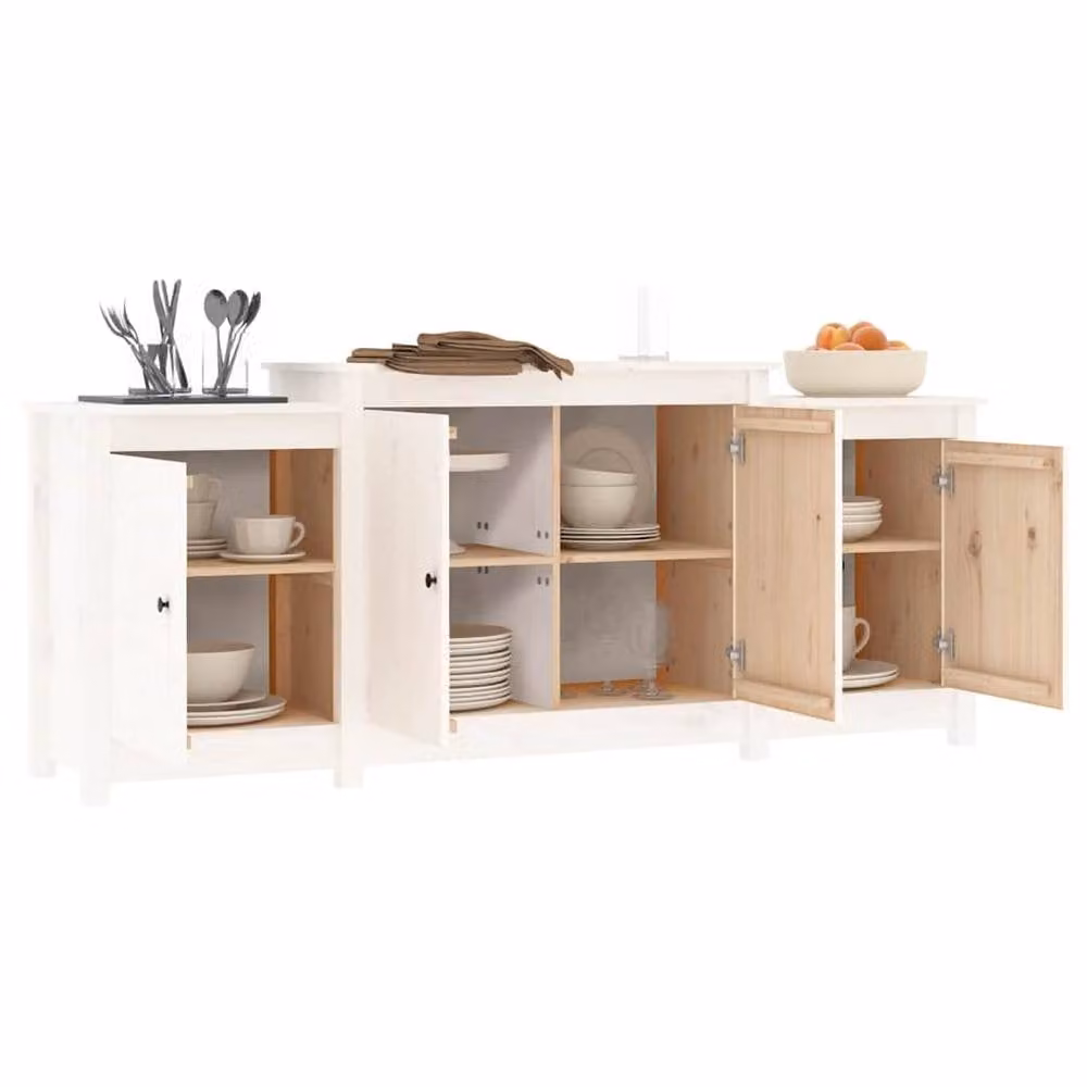 Berkfield Home White Solid Wood Pine Sideboard, W/D/H: 164 x 37 x 68 cm – 2