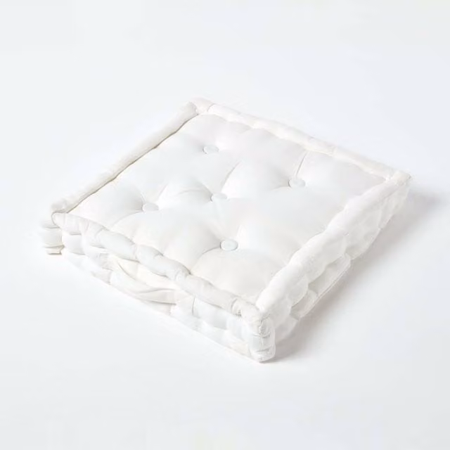 Homescapes Cotton Floor Cushion in White