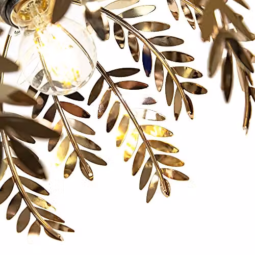 Happy Homewares Traditional Fern Leaf Easy Fit Ceiling Pendant Light Shade in Polished Gold Finish, Diameter: 28 cm – 3