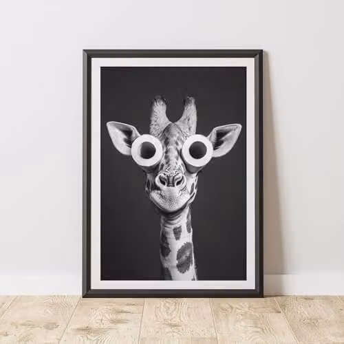 60 Second Makeover Giraffe Toilet Roll Eyes Animal Print Paper Poster, A3, Black and White