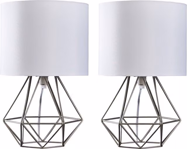 ValueLights Angus Geometric Table Lamps Set of 2 in Silver and Black