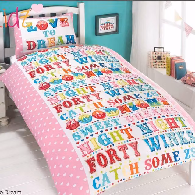 Rapport Home Graphic Polycotton Duvet Cover and Pillowcase Set for Children in Multicolour Pink