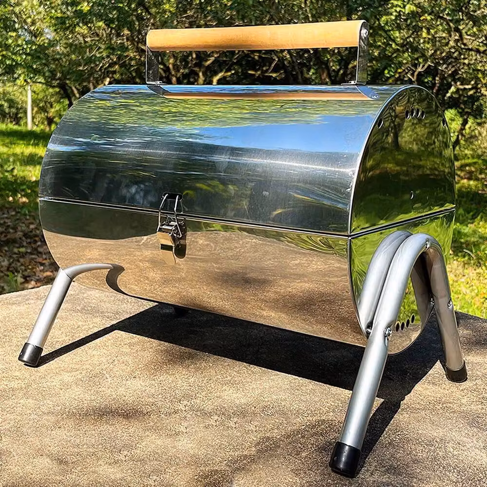 PAWNORA Portable Tabletop Barrel BBQ Charcoal Barbecue Grill in Silver, W/D/H: 42.0 x 27.0 x 25.0 cm – 2