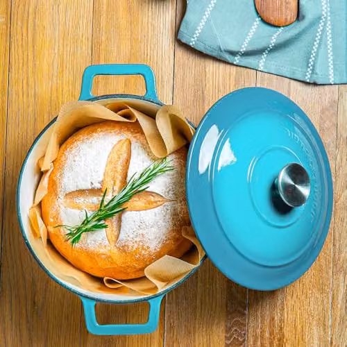 Argon Tableware Enamelled Cast Iron Casserole Dish in Turquoise and Petrol, 4.5L – 5