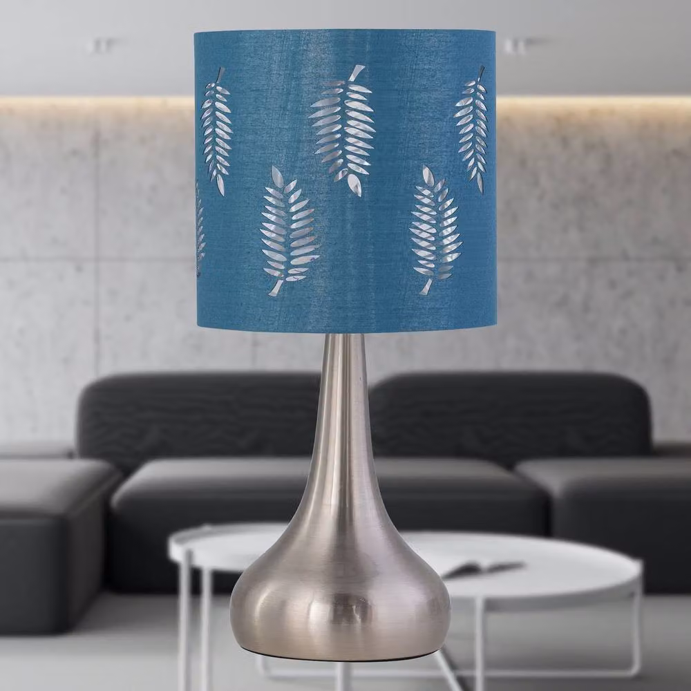First Choice Lighting Romana Touch Operated Table Lamp in Brushed Chrome with Teal Fabric Shade – 3