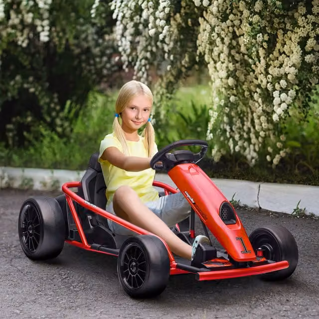 HOMCOM Red Drifting Electric Go Kart with Slow Start and Music Features