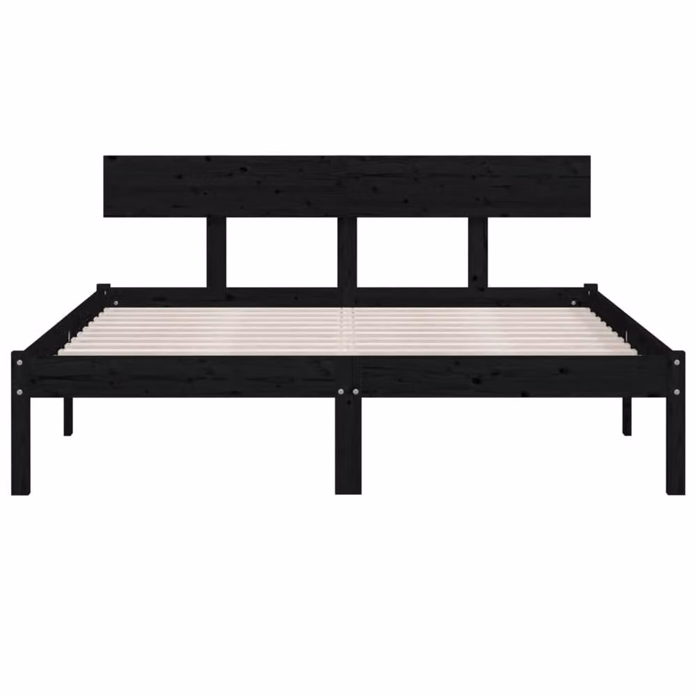 Berkfield Home Modern Black Solid Wood Pine Bed Frame W/D/H: 206.5 x 140 x 70 cm – 4