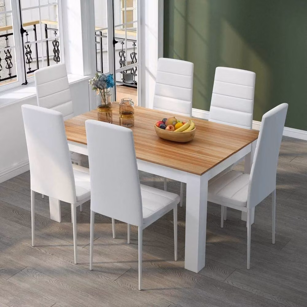 Mondeer Modern Oak Dining Set with White and Beige Chairs – 2