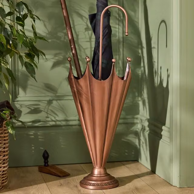 Dibor Vintage Gold Crown Design Metal Umbrella Stand, H75 x D30 cm