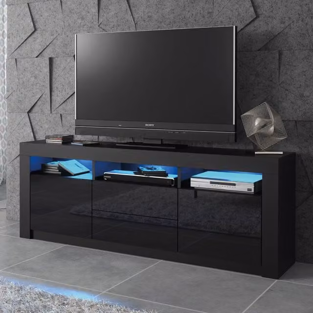 Mex Furniture LTD Modern TV Unit with Glossy Doors in Black and White, W: 160 cm, H: 60 cm, D: 35 cm – 1
