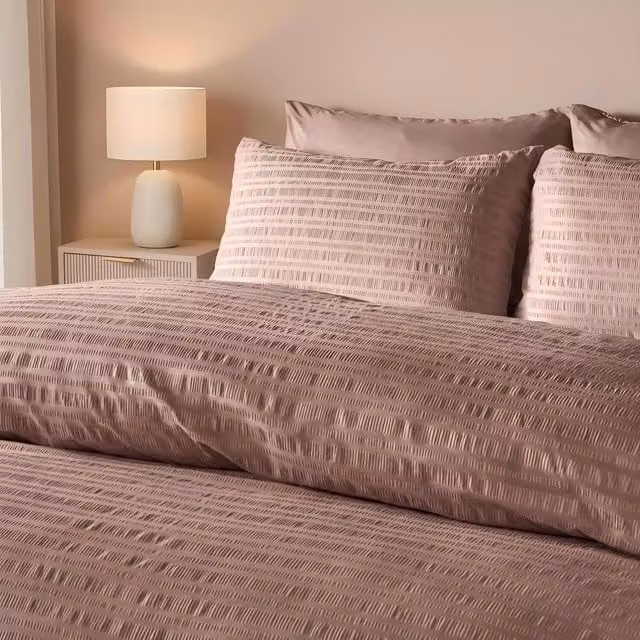 OHS Embossed Seersucker Duvet Set in Mink, W/D/H: 140 x 200 cm