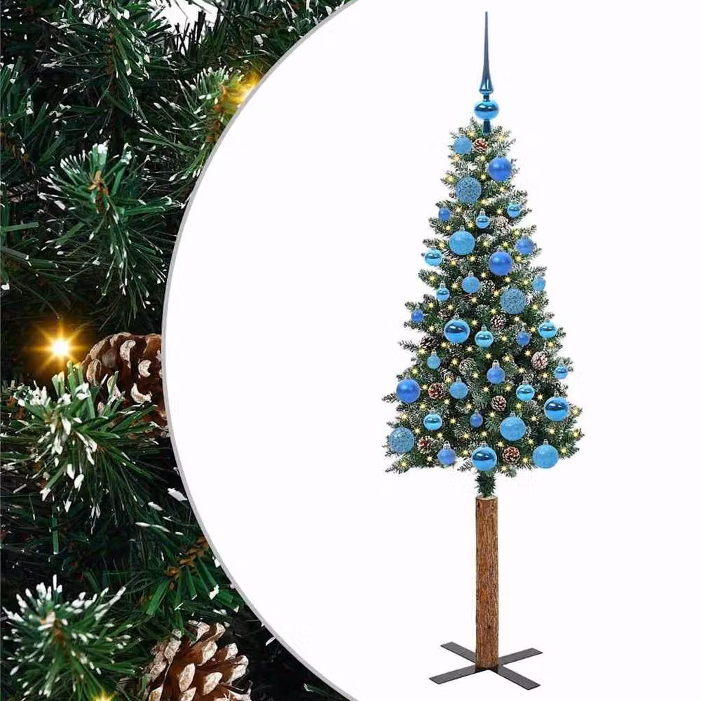 Berkfield Home Slim Christmas Tree with 150 LEDs in Green and White, Height: 150 cm – 2