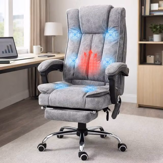 ERGOVEXA Grey Microfibre Executive Office Chair with Massage, Heat and Headrest