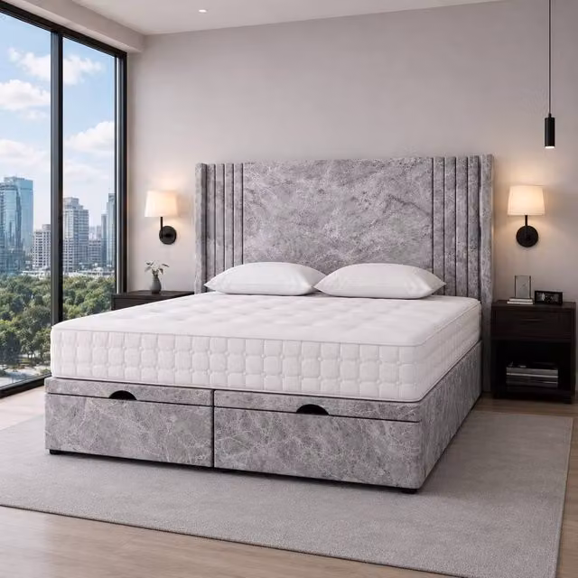 Soft Snooze Beds Oxford Winged Divan Ottoman Bed in Grey, W/D: 180 x 200 cm