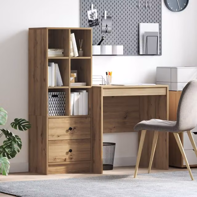 Berkfield Modern Writing Desk with Storage in Artisan Oak Brown – 1